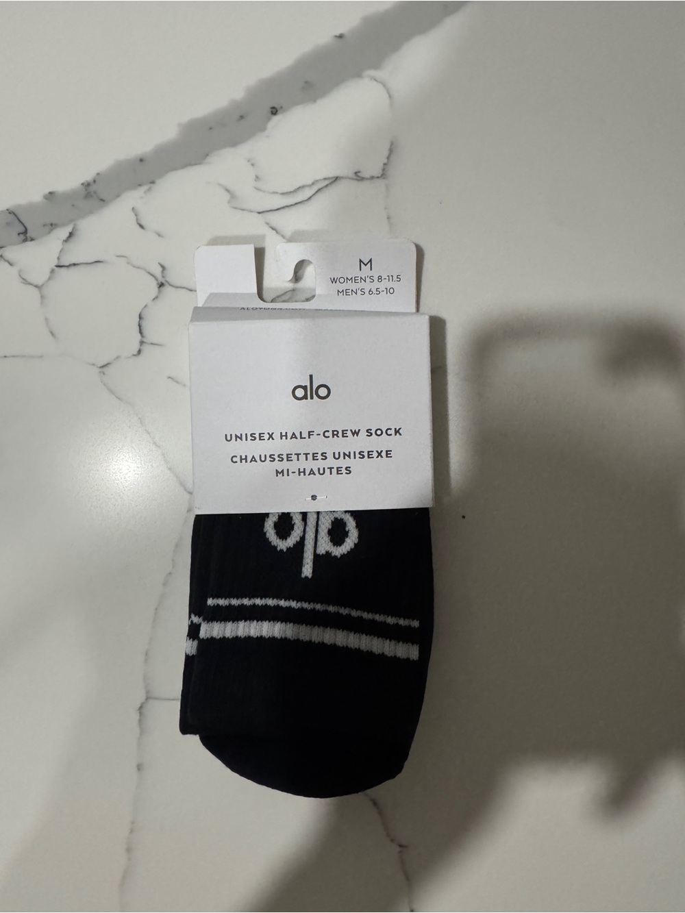 ALO Yoga Black Unisex Half-Crew Socks with White Stripe